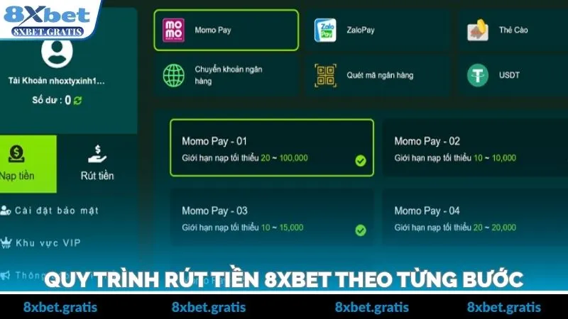 Quy trình rút tiền 8XBET theo từng bước